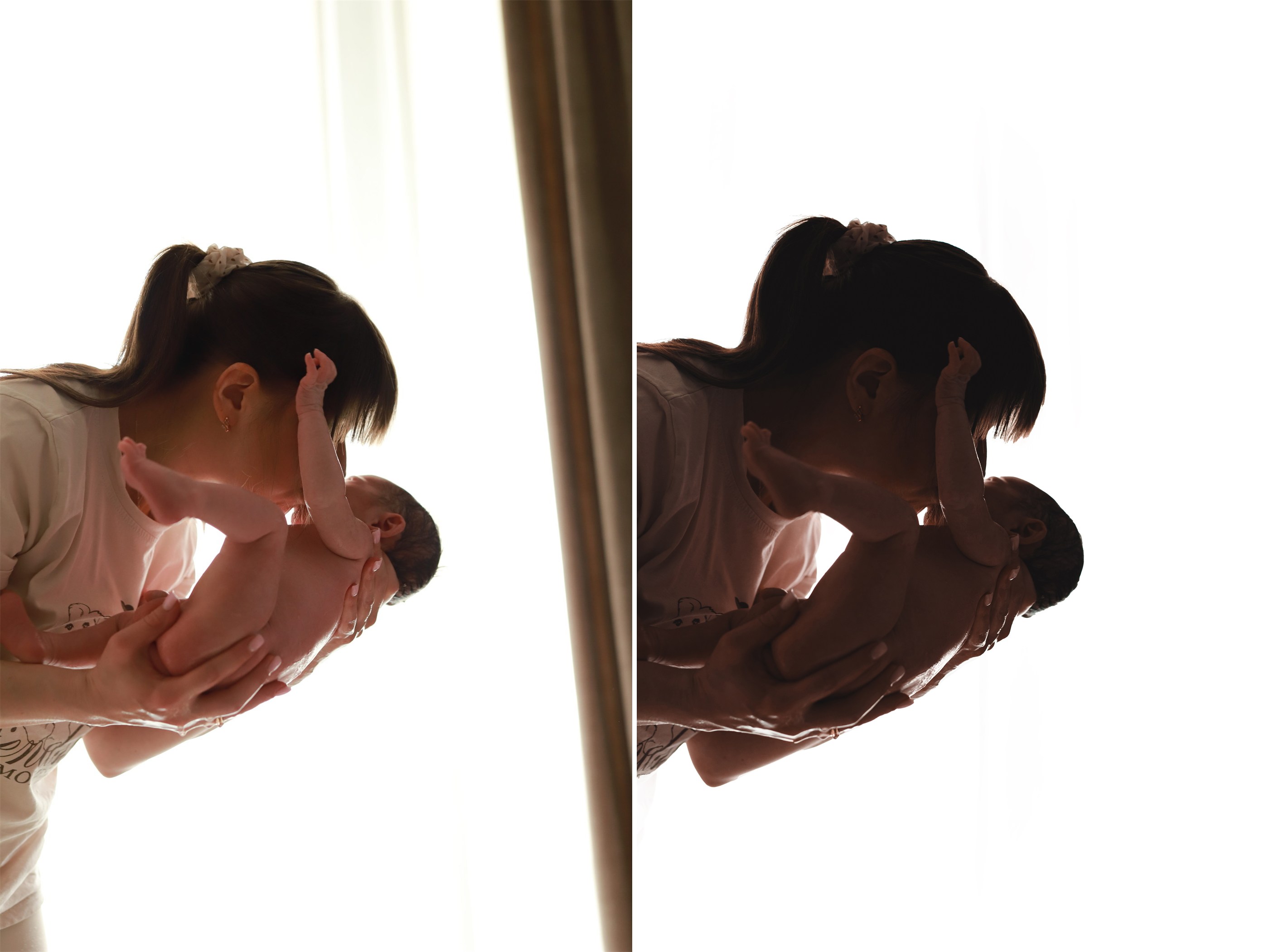 Mother and newborn editing before and after