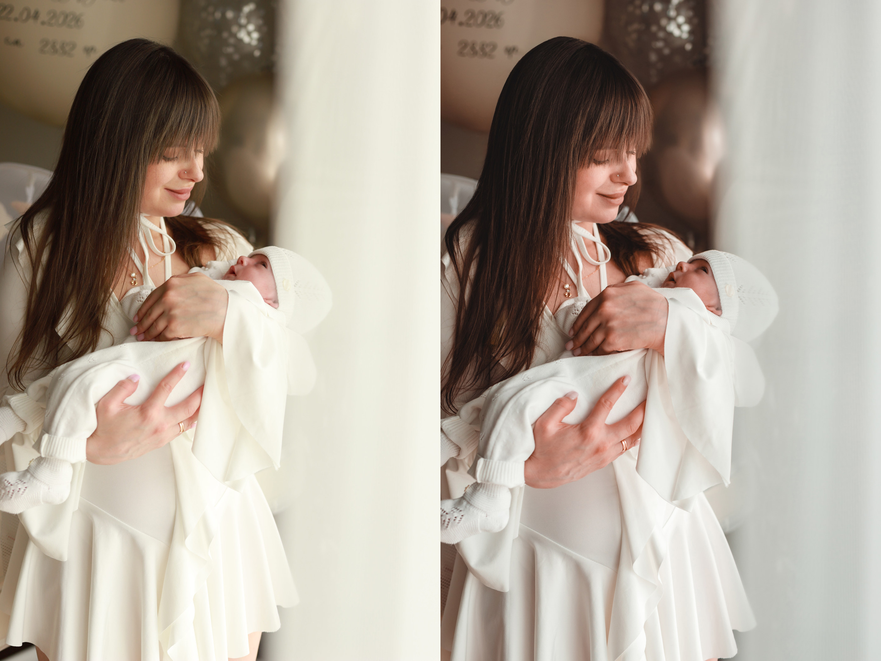 Mother and baby editing before and after